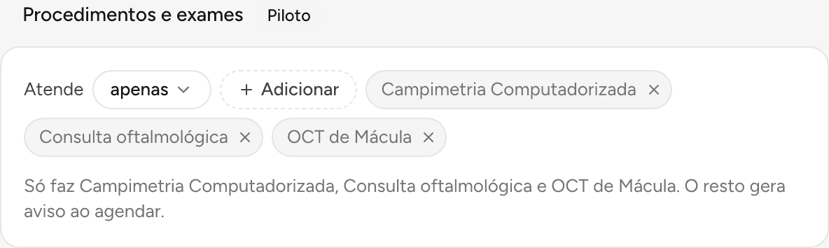 Seção Procedimentos e exames com o modo apenas